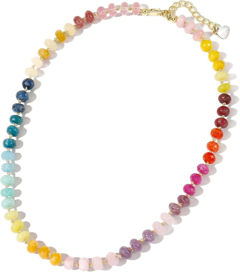 Badu Gemstone Beaded Necklace for Women Colorful Natural Stone Freshwater Pearl Surfer Beach Rainbow Necklace Jewelry Gift - Image 5